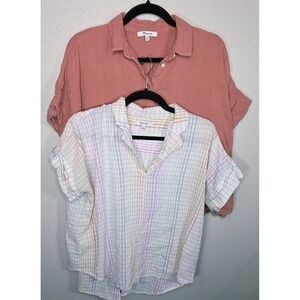 Madewell + Anthropologie Cotton Gauze & Front Knot Top Bundle Size M Rust Plaid